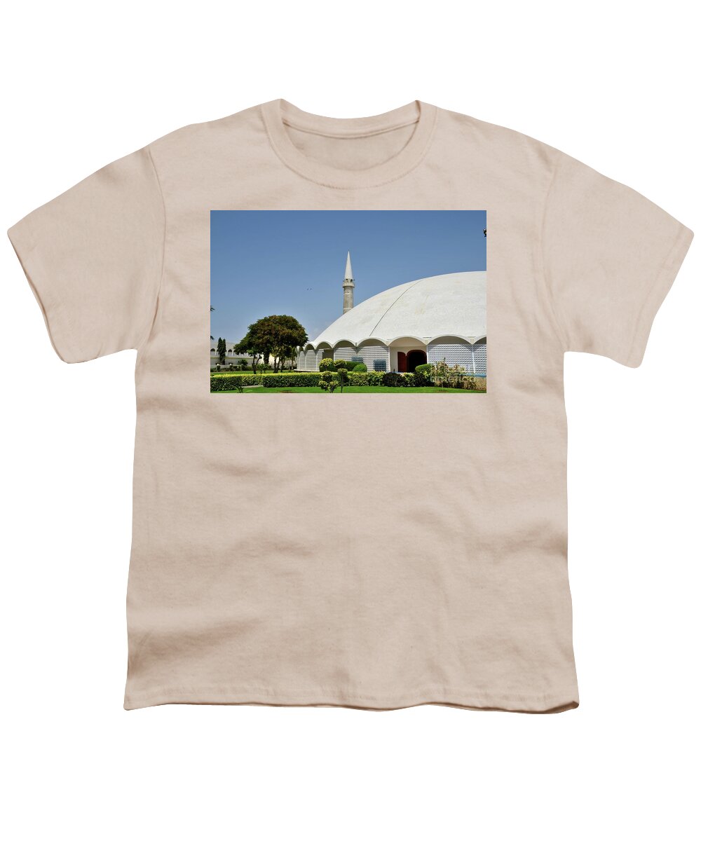Mosque Youth T-Shirt featuring the photograph Masjid Tooba or Round Mosque with marble dome minaret and gardens Defence Karachi Pakistan #2 by Imran Ahmed