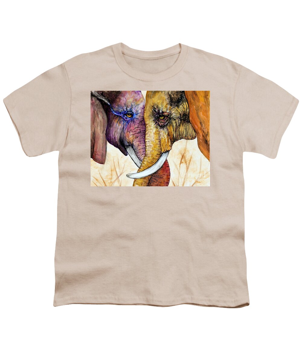 Elephants Youth T-Shirt featuring the painting Together Forever #1 by Maria Barry