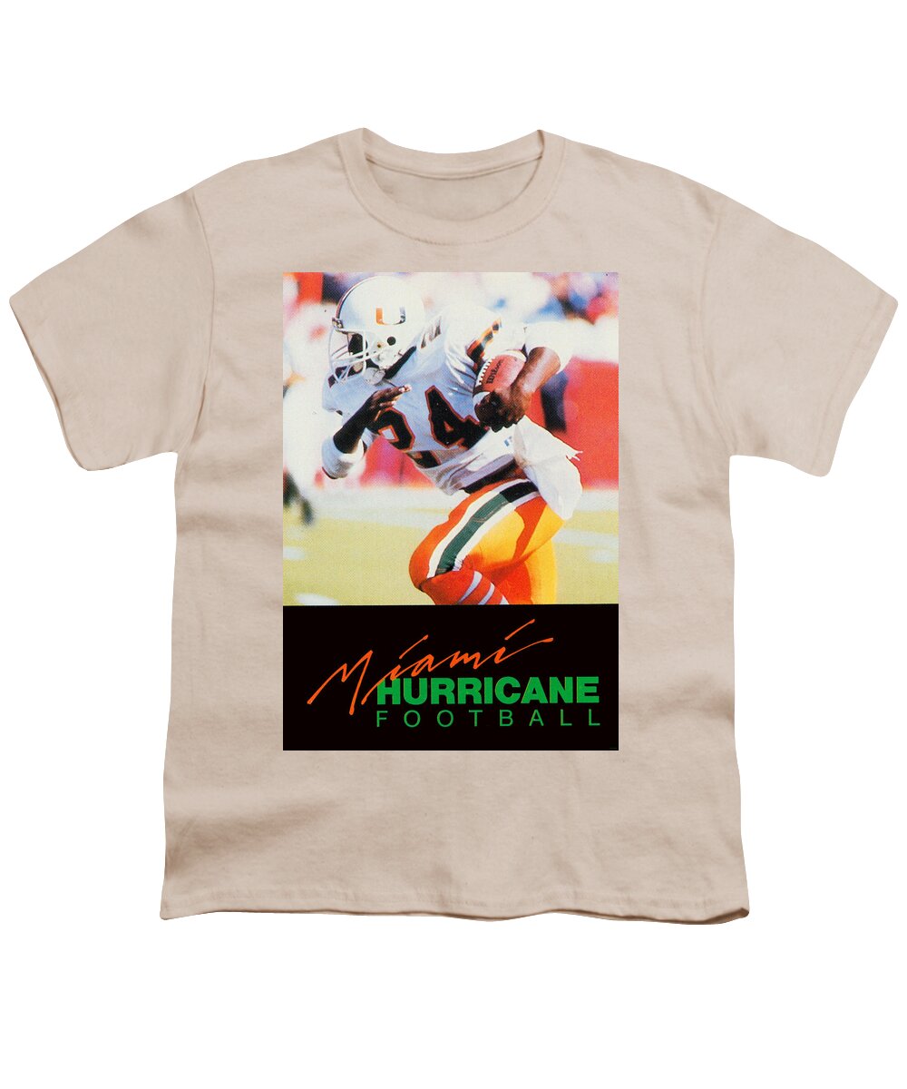 Miami Hurricanes Football Youth T-Shirt featuring the mixed media 1987 Miami Hurricane Football by Row One Brand