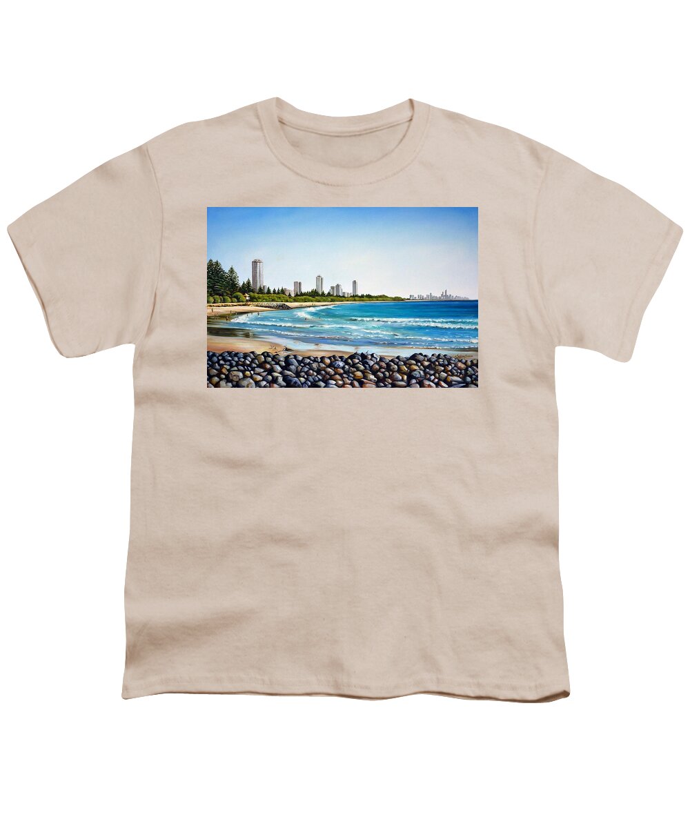 Beach Youth T-Shirt featuring the painting Burleigh Beach 210808 #1 by Selena Boron