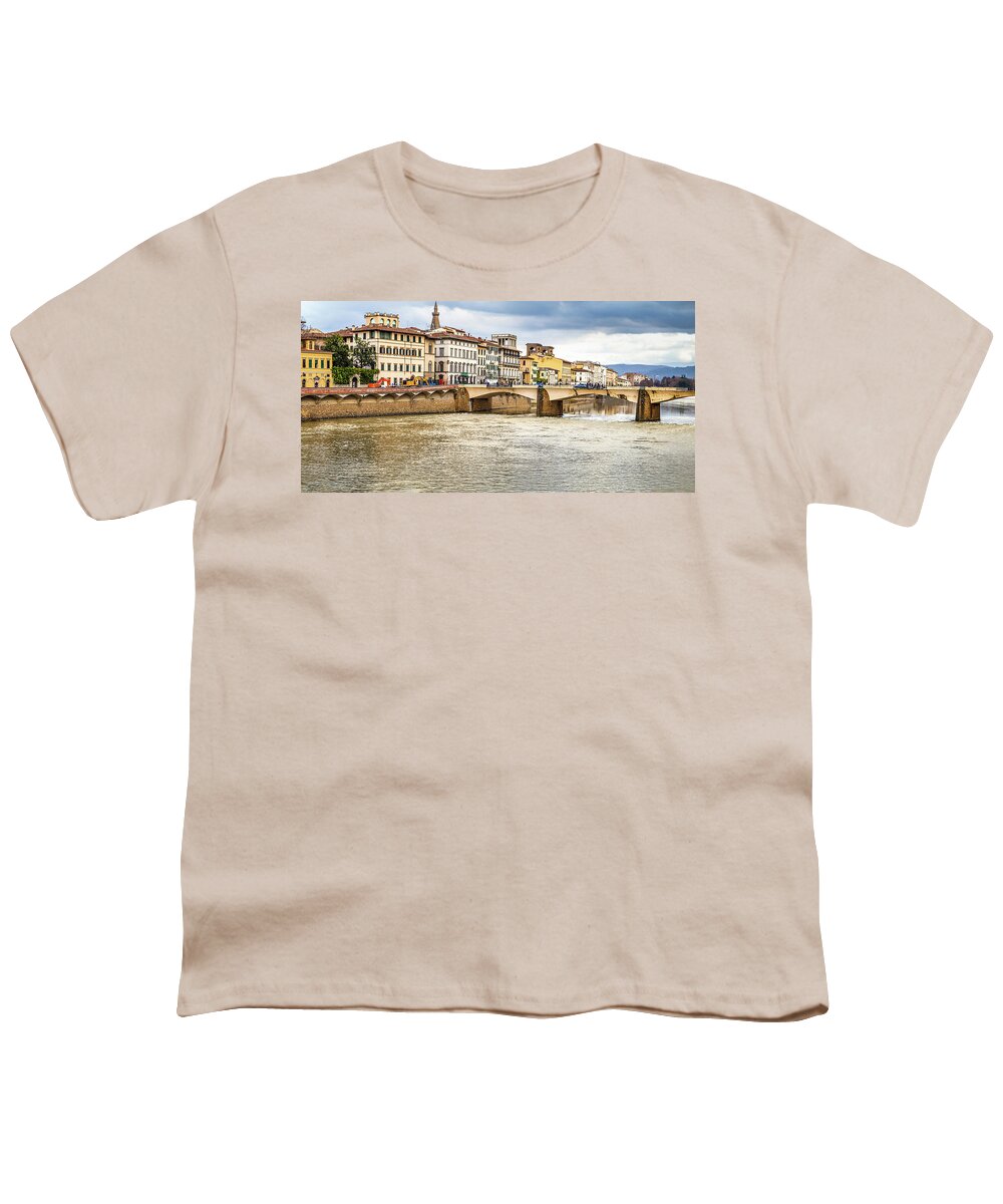 Arno Youth T-Shirt featuring the photograph cityscape of Florence #4 by Vivida Photo PC