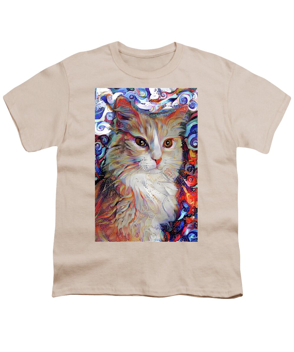 Bicolor Cat Youth T-Shirt featuring the digital art A Cat Named Frodo by Peggy Collins