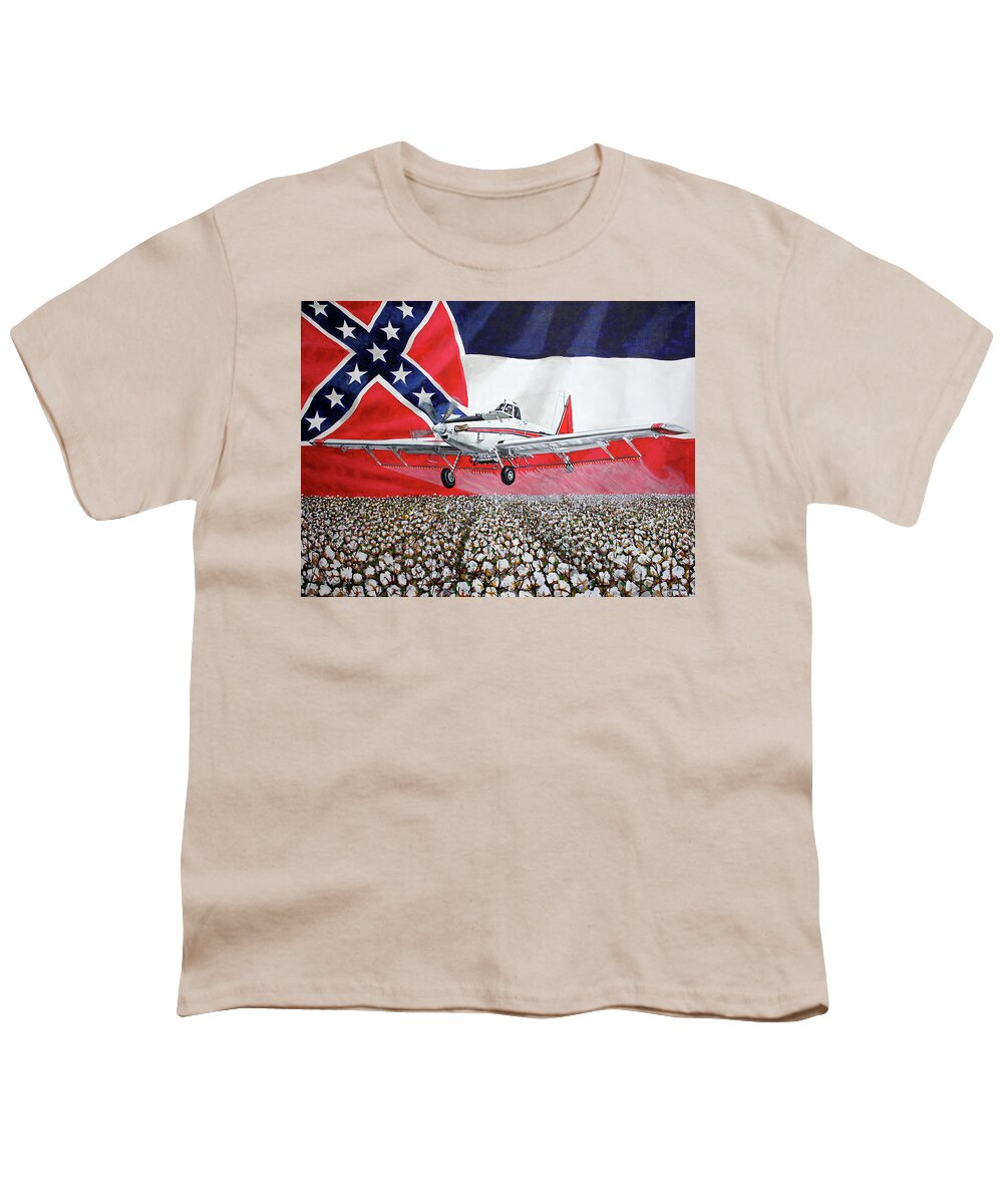 Air Tractor Youth T-Shirt featuring the painting Air Tractor 802 with MS Flag by Karl Wagner