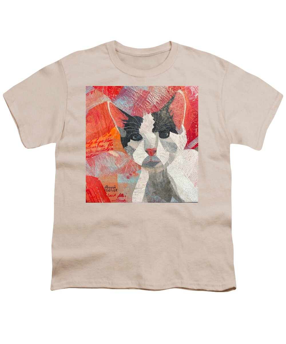 Cat Youth T-Shirt featuring the mixed media Hello There by Forrest Fortier
