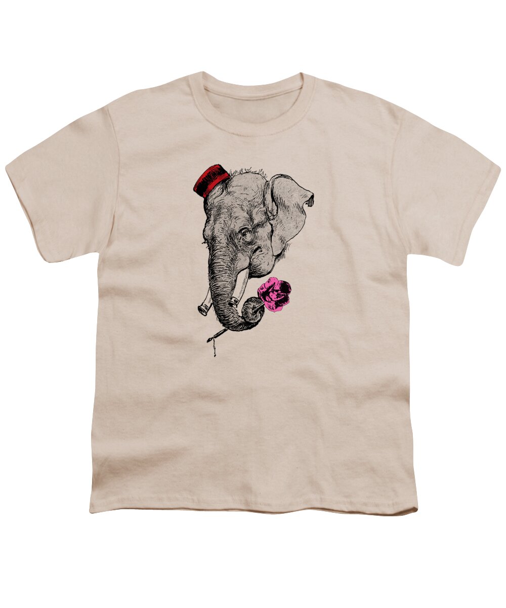 Elephant Youth T-Shirt featuring the digital art Elephant head cartoon by Madame Memento