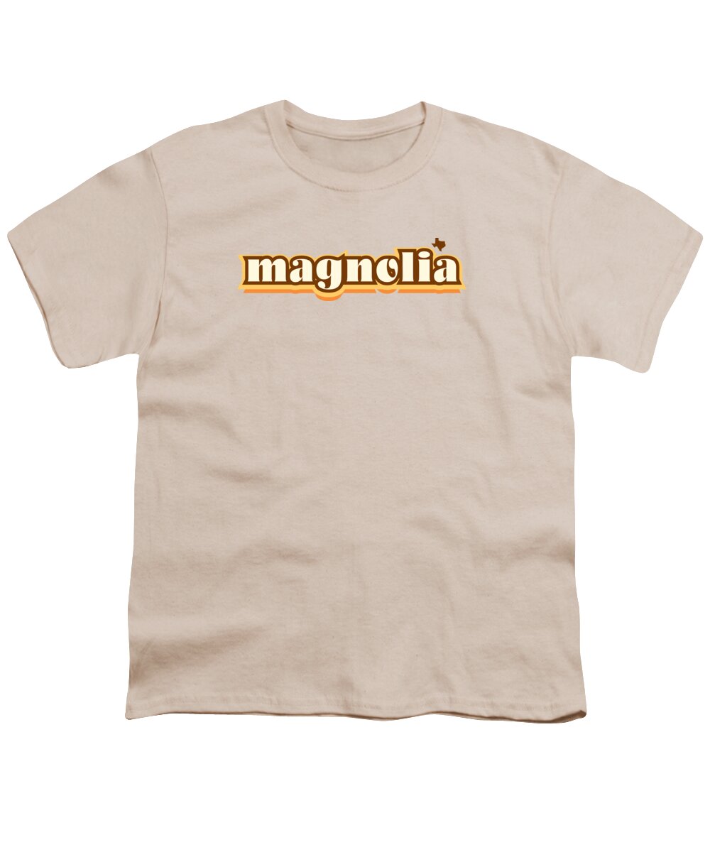Jan M Stephenson Designs Youth T-Shirt featuring the digital art Magnolia Texas - Retro Name Design, Southeast Texas, Yellow, Brown, Orange by Jan M Stephenson