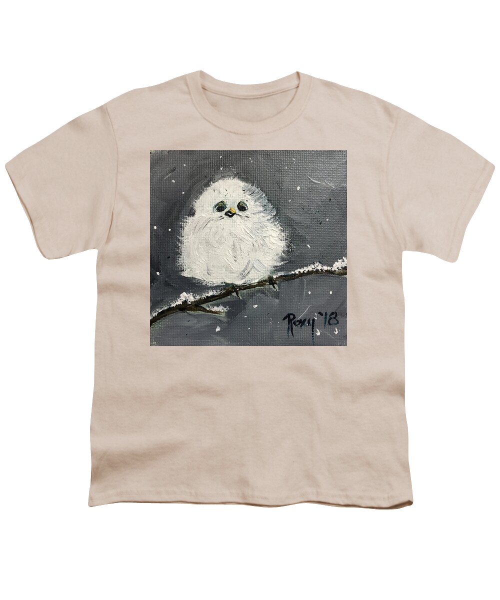 Baby Bird Youth T-Shirt featuring the painting Baby Long Tailed Tit in the Snow by Roxy Rich