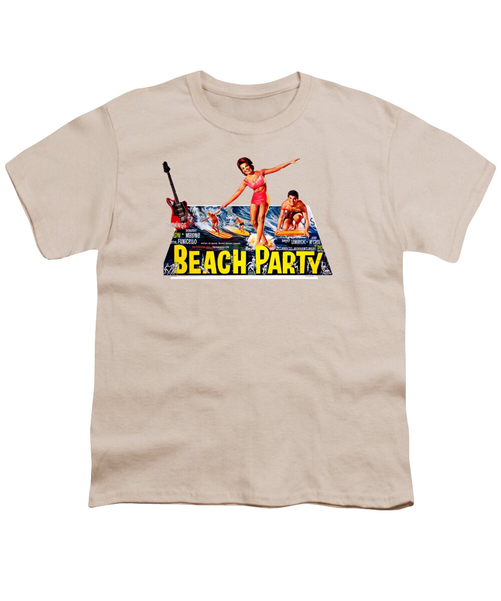 Beach Youth T-Shirt featuring the mixed media ''Beach Party'' - 3d movie poster - 1963 by Movie World Posters