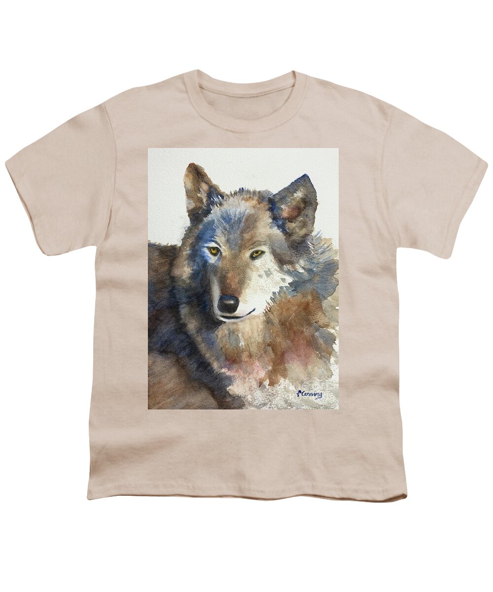 Wolf Youth T-Shirt featuring the painting Beautiful Gray Wolf by Sue Carmony
