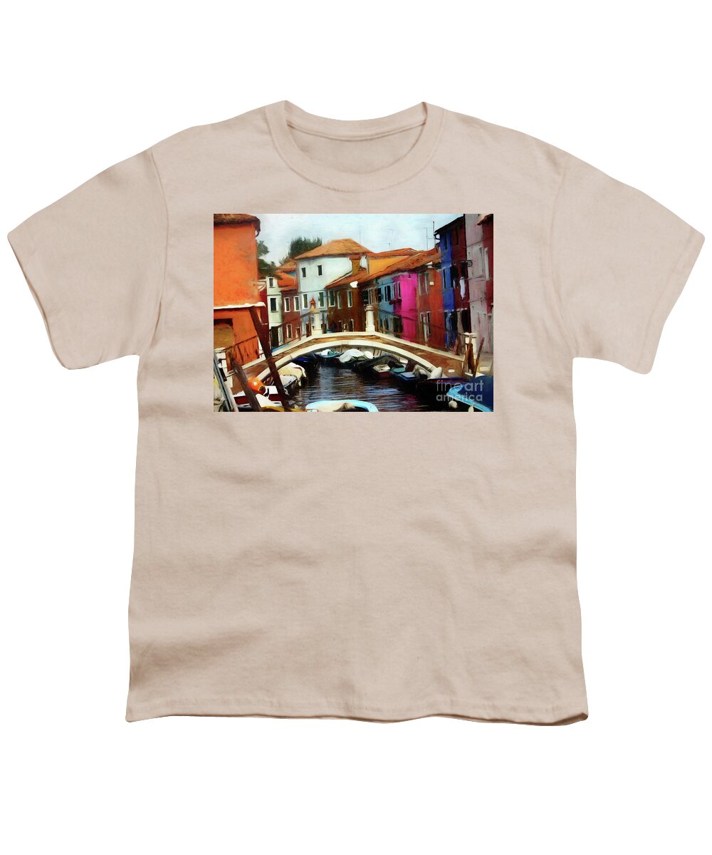 Boats Youth T-Shirt featuring the photograph Burano Bridge - Revised 2020 by Xine Segalas
