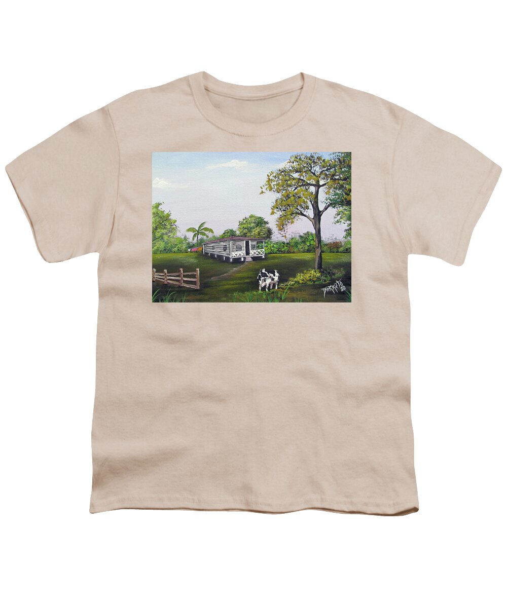 Cow Youth T-Shirt featuring the painting By The House by Gloria E Barreto-Rodriguez