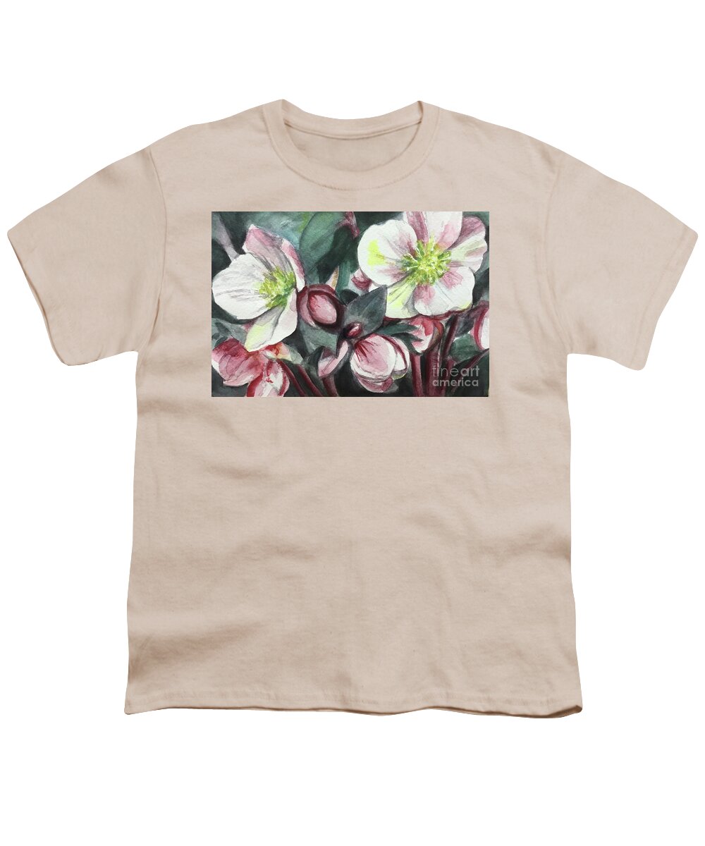 Flower Youth T-Shirt featuring the painting Christmas Rose by Sonia Mocnik