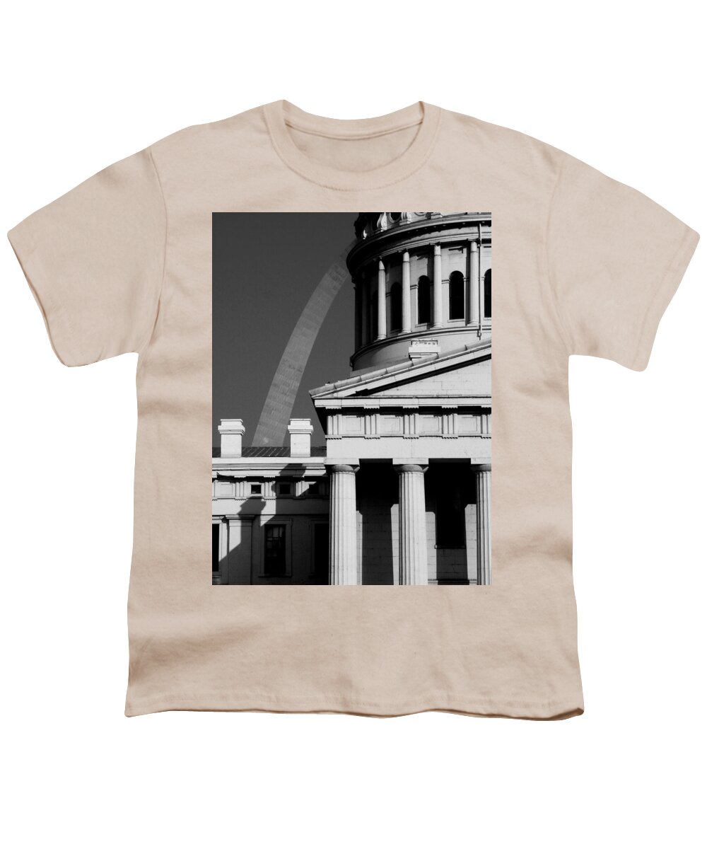 Architecture Youth T-Shirt featuring the photograph Classical Courthouse Arch Black White by Patrick Malon