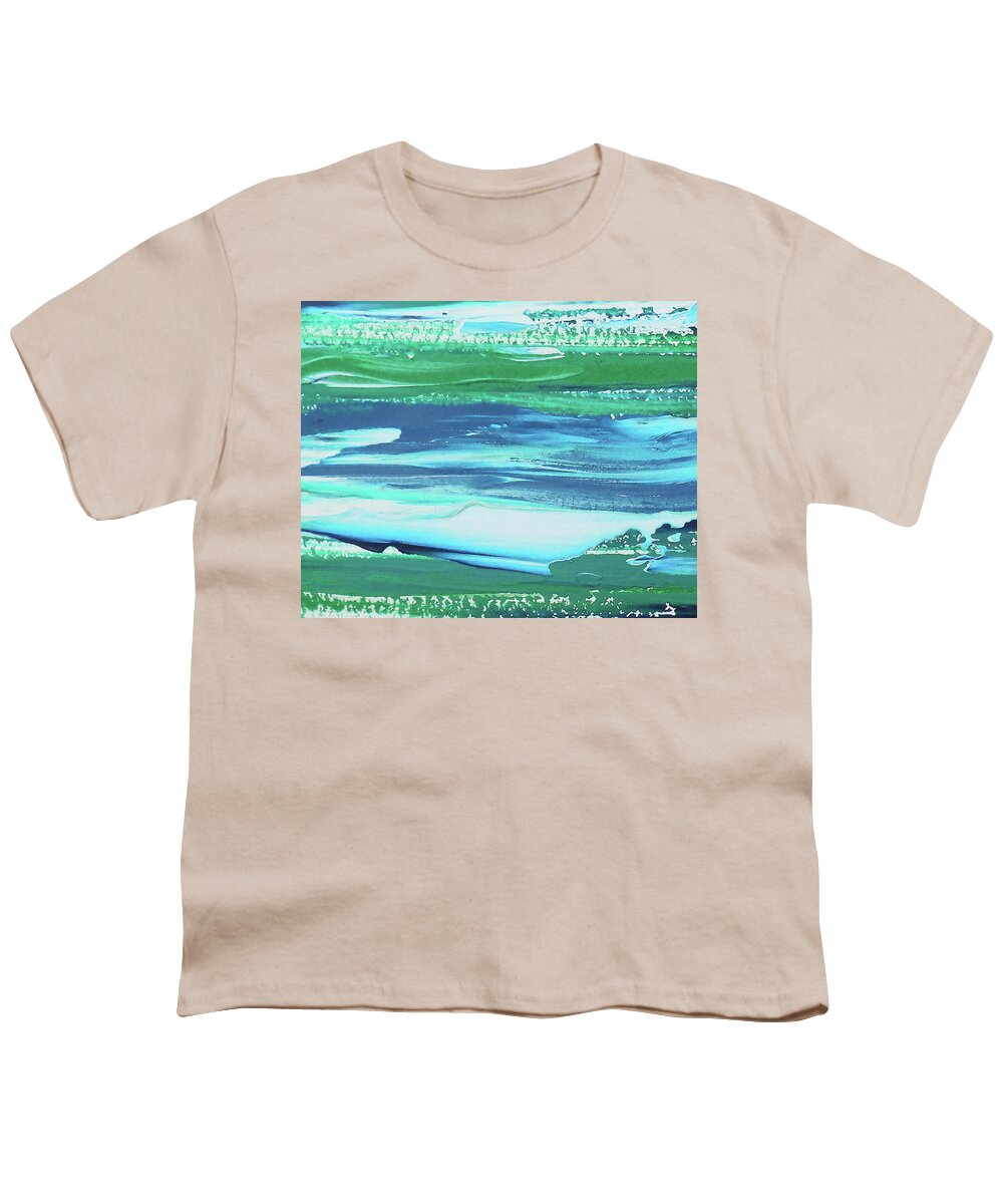 Beach Art Youth T-Shirt featuring the painting Coastal Blues Contemporary Interior Decor Ocean Waves I by Irina Sztukowski
