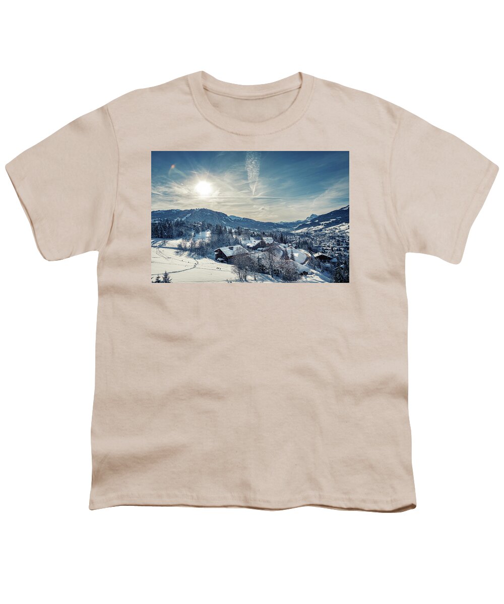 December 2017 Youth T-Shirt featuring the photograph Coexistence in Megeve - Wildlife and Village Life by Benoit Bruchez