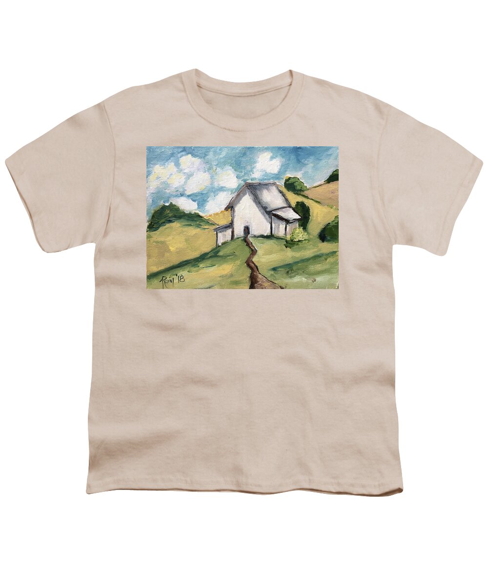 Barn Youth T-Shirt featuring the painting Country White Barn by Roxy Rich