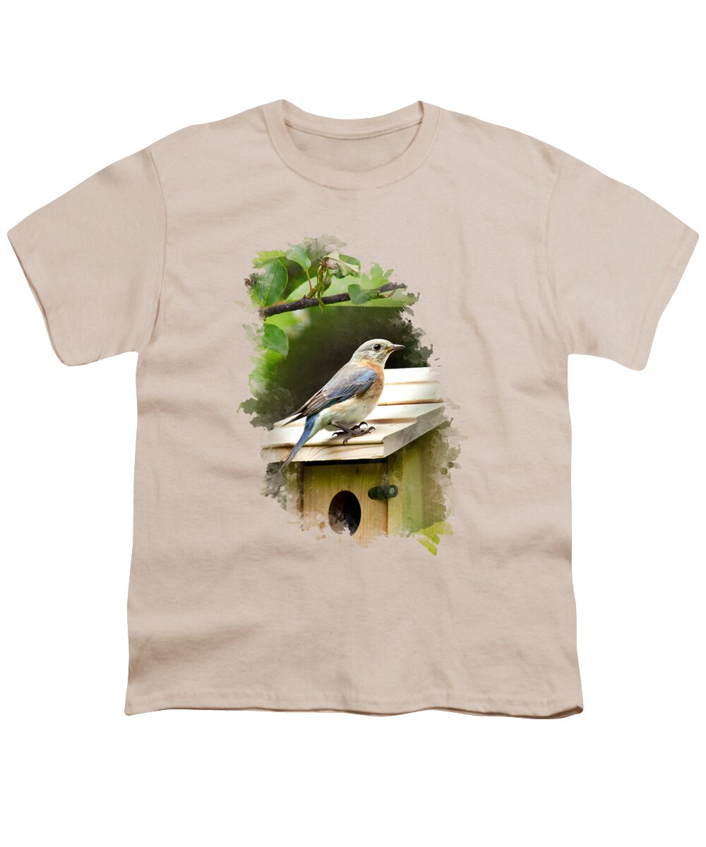 Bluebird Youth T-Shirt featuring the mixed media Eastern Bluebird Watercolor Art by Christina Rollo