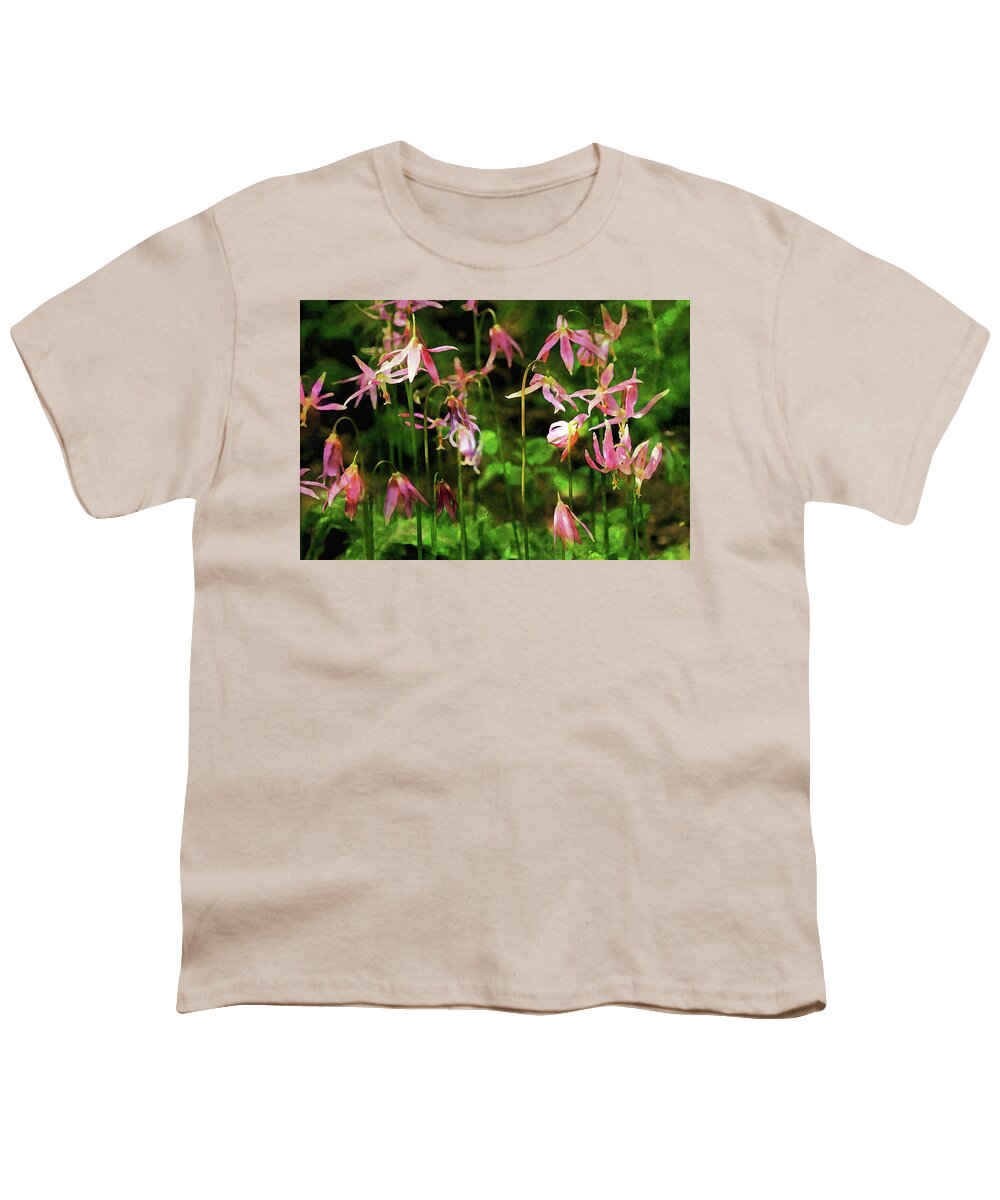 Fawn Lilies Youth T-Shirt featuring the photograph Fawn Lilies Watercolor by Peggy Collins