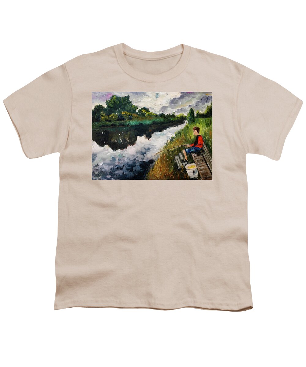 Fishing Youth T-Shirt featuring the painting Fishing in Groningen by Roxy Rich