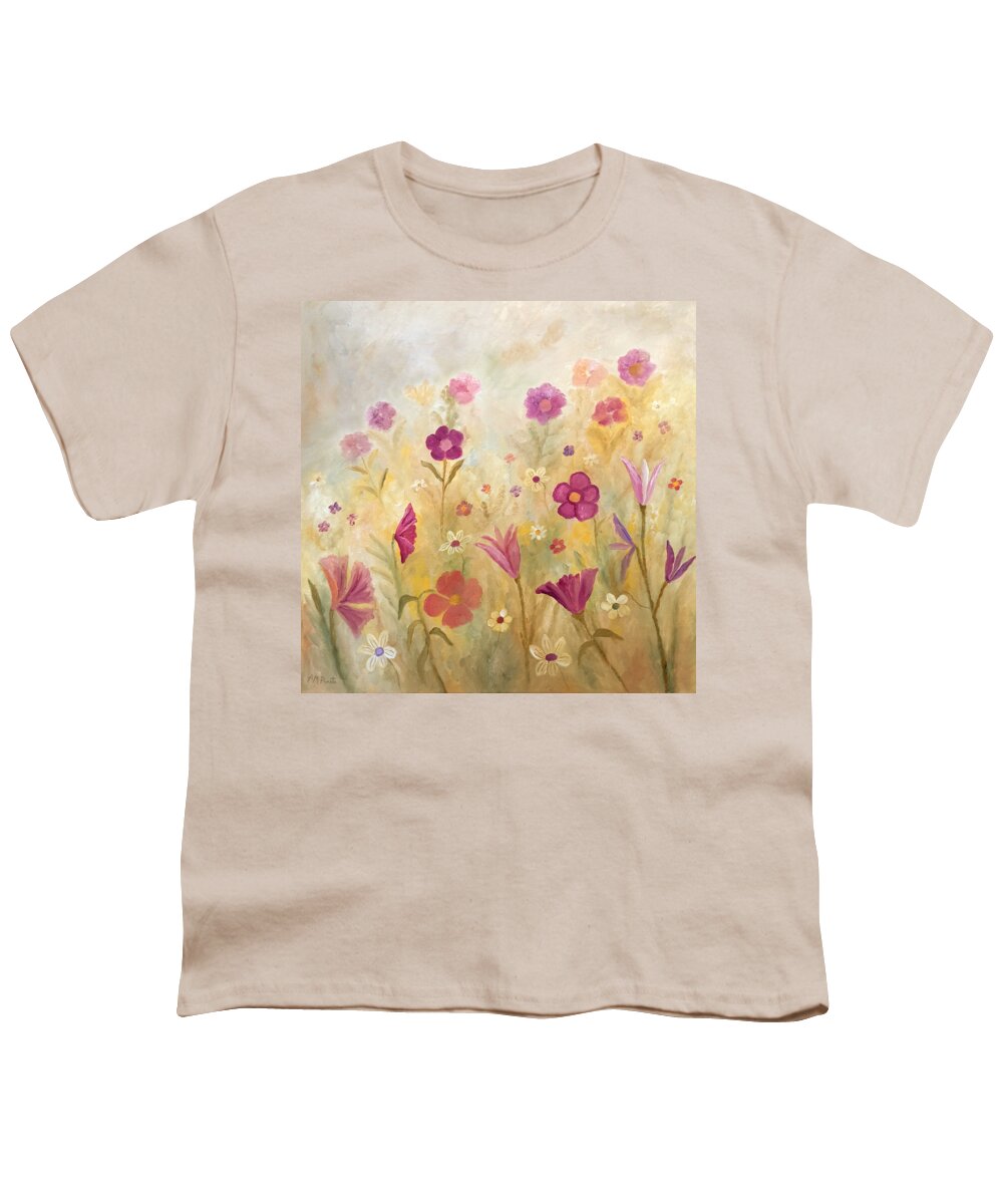 Wild Flowers Youth T-Shirt featuring the painting Flowers In The Mist by Angeles M Pomata