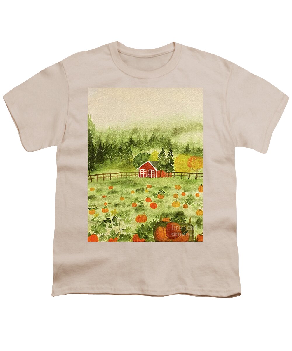 Fall Youth T-Shirt featuring the painting Foggy Farm by Lisa Neuman