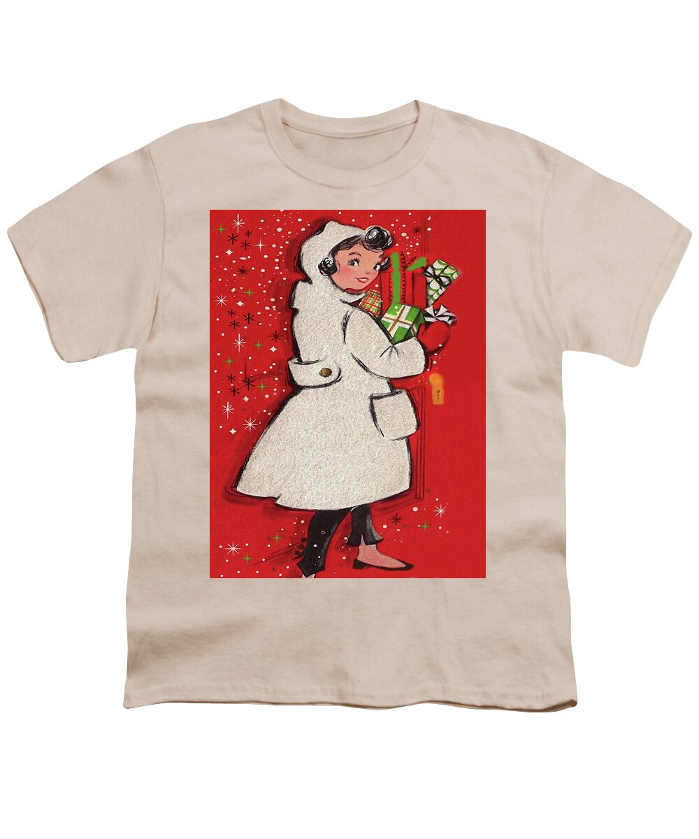 Girl Youth T-Shirt featuring the digital art Girl with Holiday Gifts by Long Shot