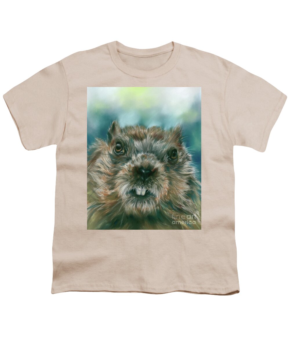 Animal Youth T-Shirt featuring the painting Groundhog Day is On the Way by MM Anderson