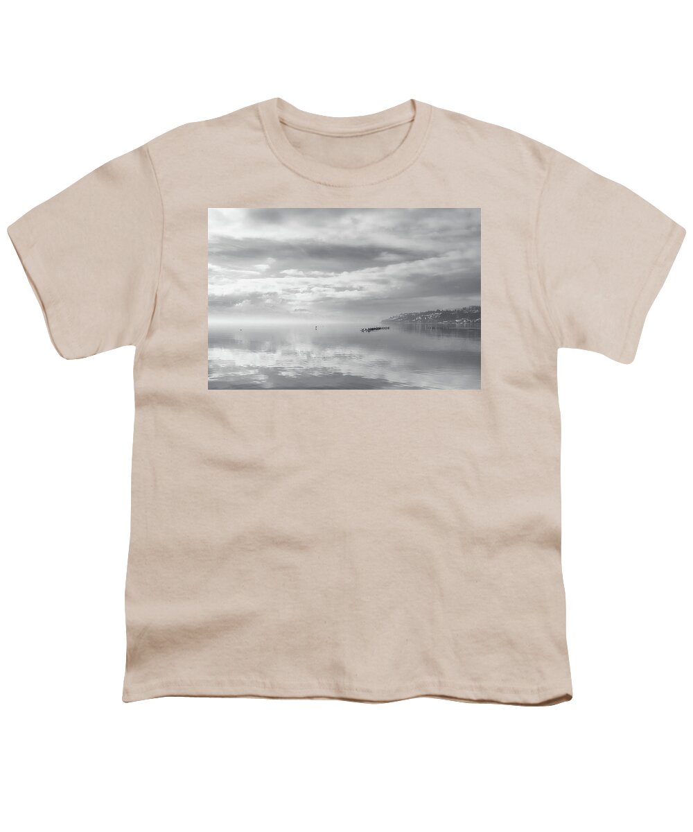 Black And White Photography Youth T-Shirt featuring the photograph Gulls and Reflection Black and White by Allan Van Gasbeck