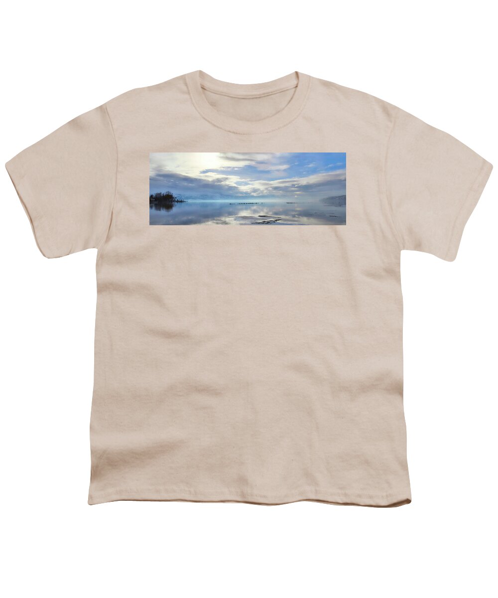 Landscape Youth T-Shirt featuring the photograph Ice Floes on Okanagan Lake Panorama by Allan Van Gasbeck