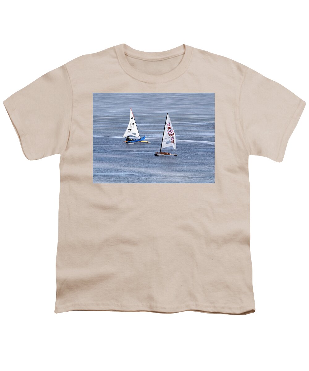 Madison Youth T-Shirt featuring the photograph Iceboats on Lake Monona, Madison, WI by Steven Ralser