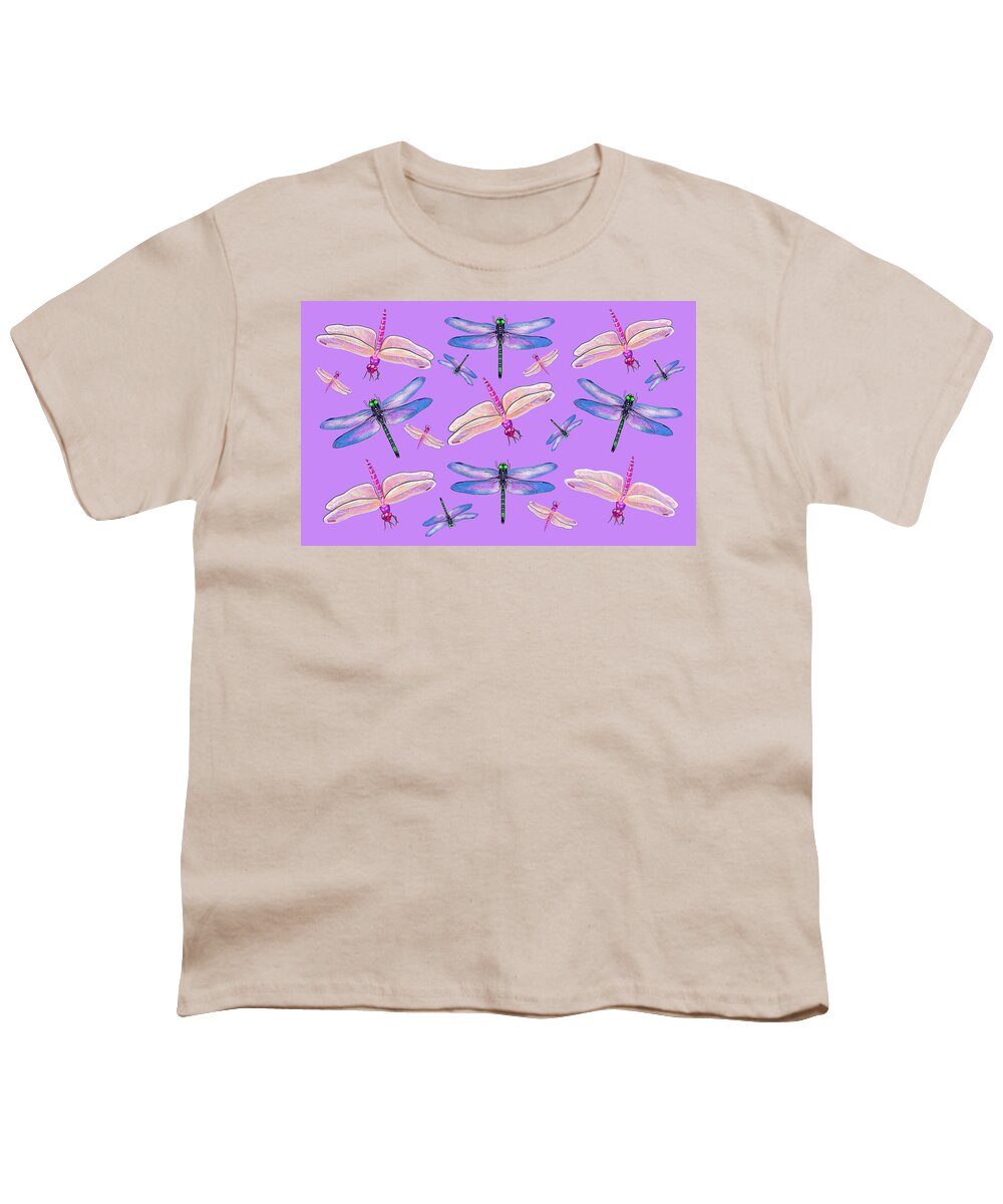 Dragonflies Youth T-Shirt featuring the mixed media Iridescent Dragonflies by Judy Cuddehe