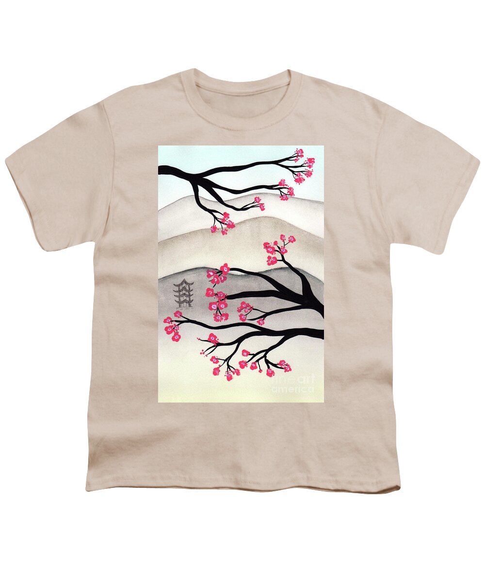 Japan Youth T-Shirt featuring the painting Japanese Cherry Blossoms by Donna Mibus