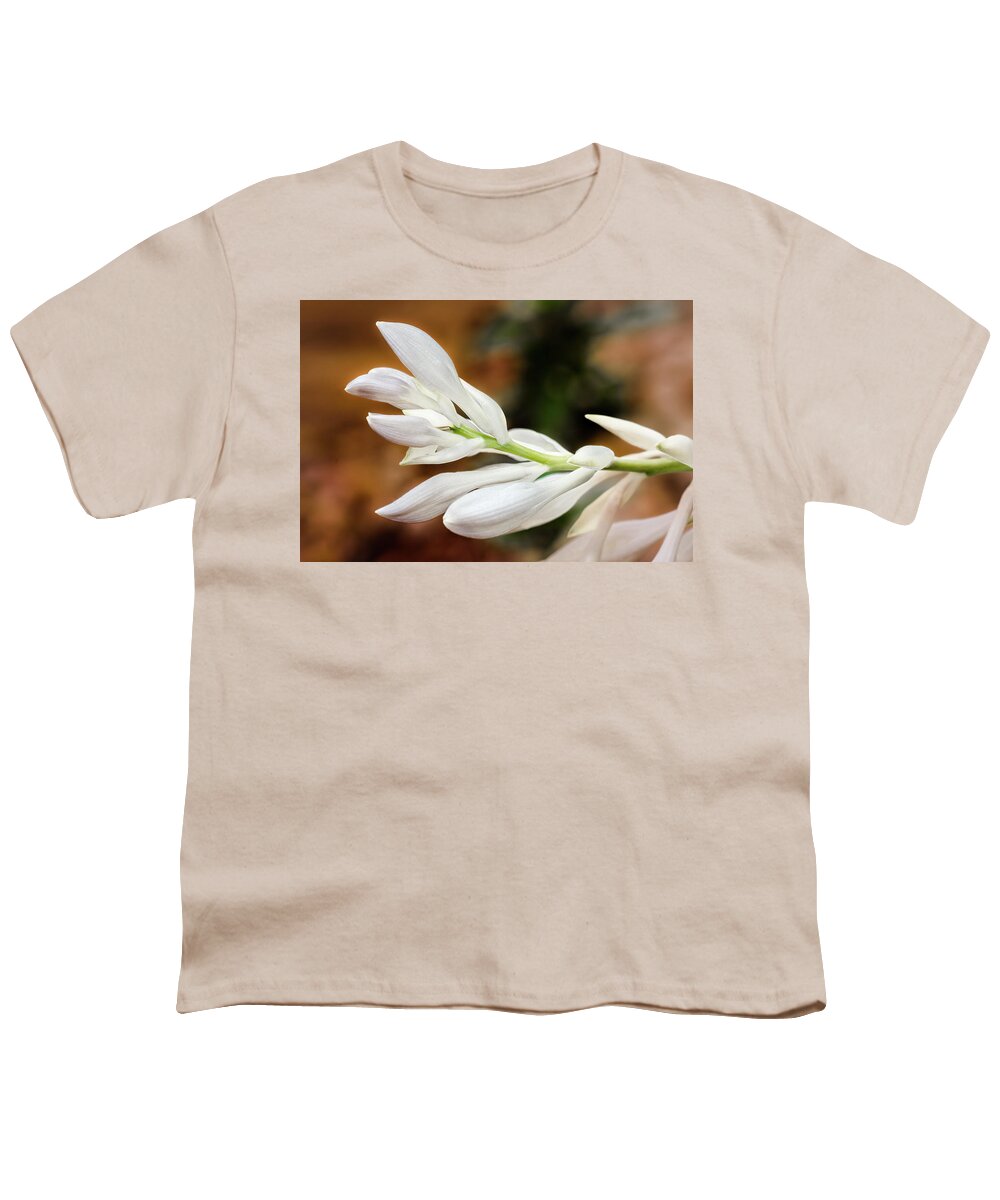 Hosta Buds Youth T-Shirt featuring the photograph Leaning Spike of Hosta Buds by Debra Martz