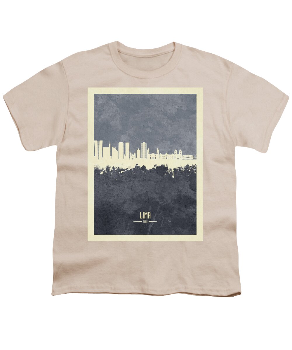 Lima Youth T-Shirt featuring the digital art Lima Peru Skyline #89 by Michael Tompsett