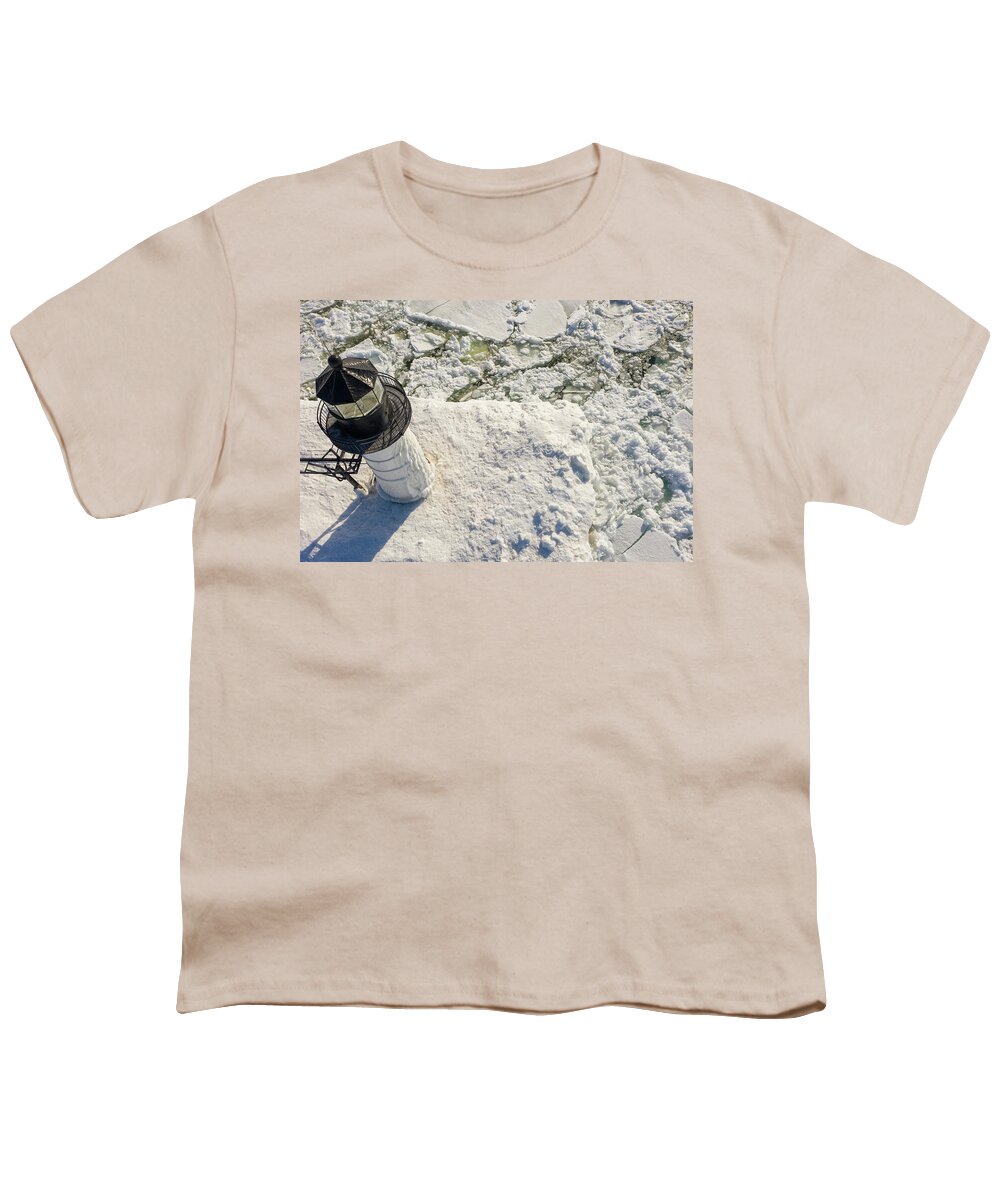 Aerial Lighthhouse Youth T-Shirt featuring the photograph Looking down St Joesph Lighthouse by Drone by John McGraw