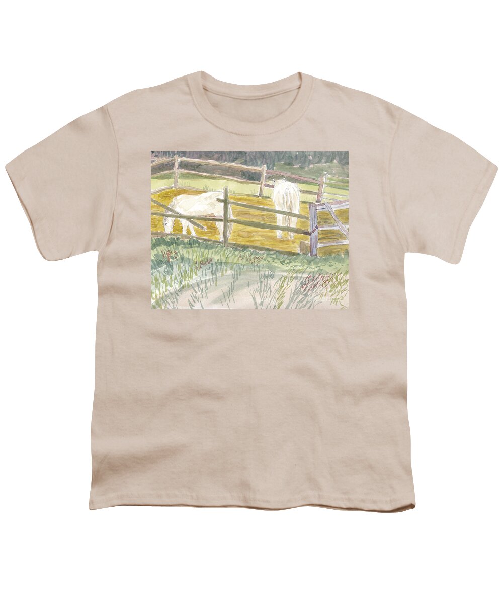 Annapolis Youth T-Shirt featuring the painting Lunchtime for Welsh Ponies by Maryland Outdoor Life