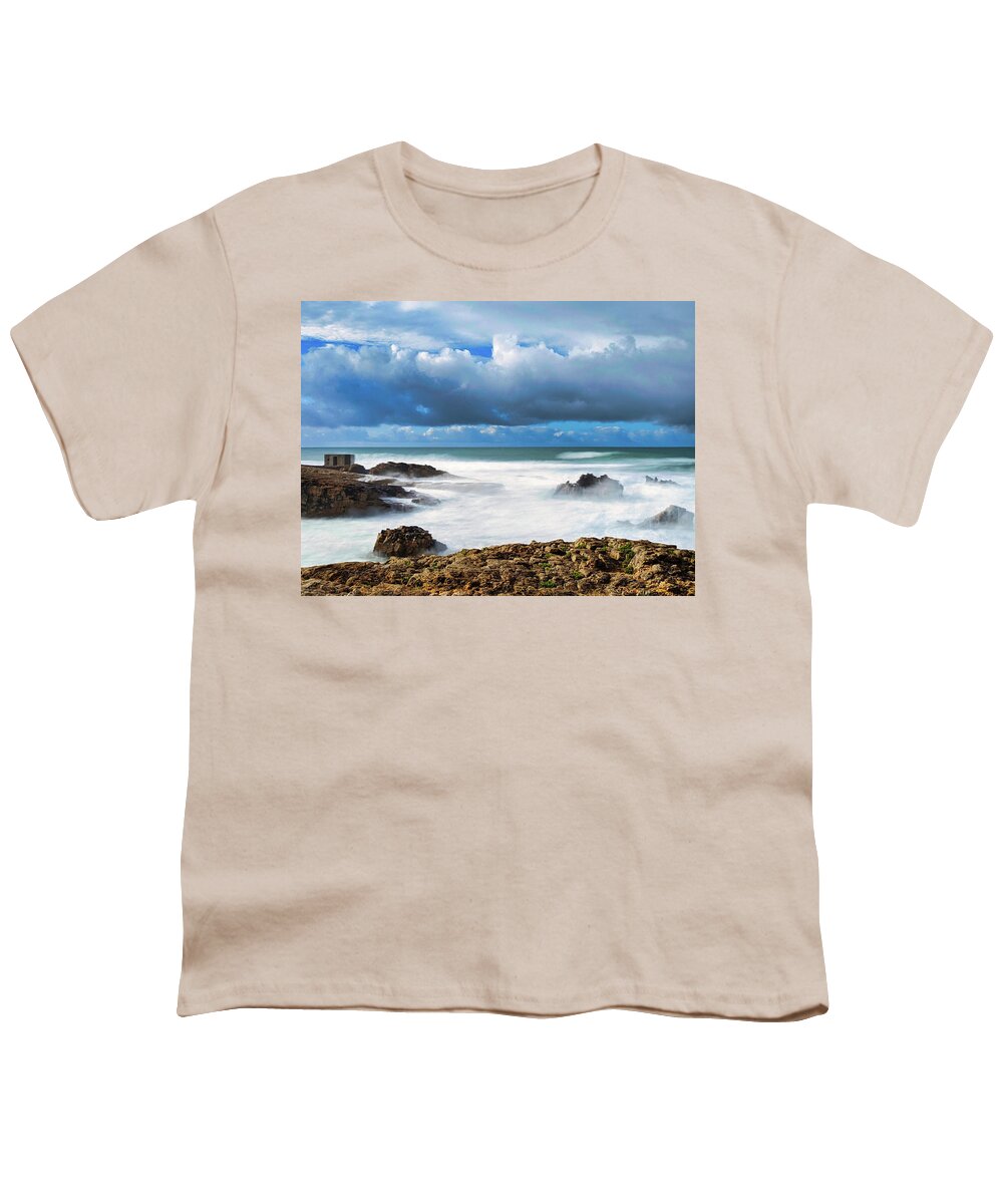 Beach Youth T-Shirt featuring the photograph Misty Shores of Cascais Portugal by Portia Olaughlin