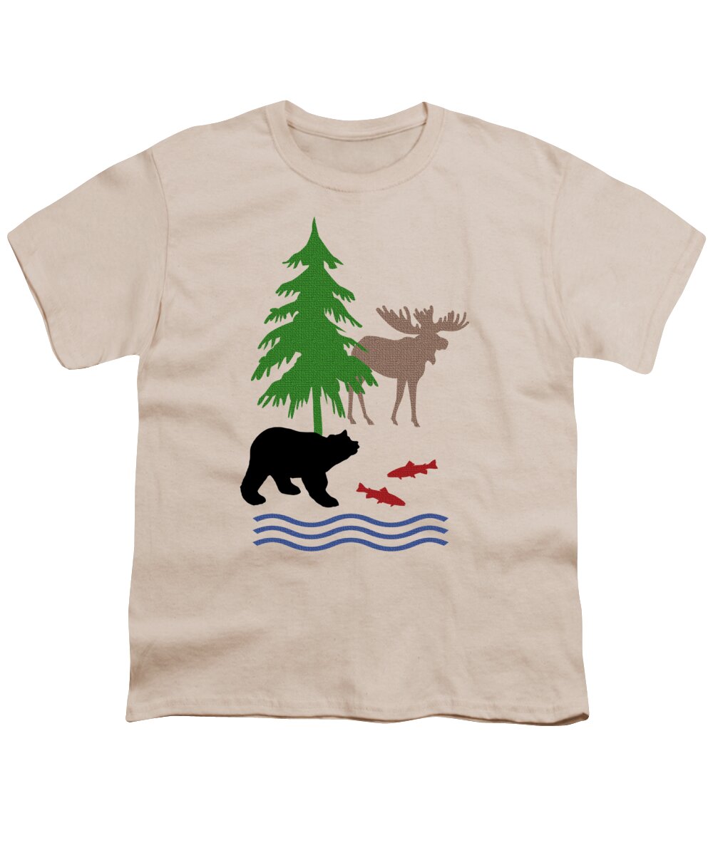 And Bear Youth T-Shirt featuring the mixed media Moose and Bear Pattern Art by Christina Rollo