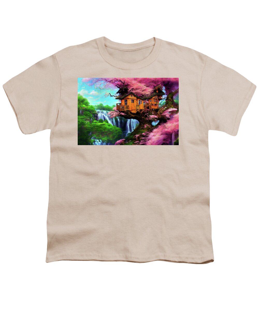 Tree House Youth T-Shirt featuring the digital art My Tree House in Spring by Peggy Collins