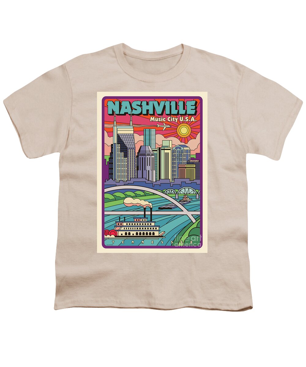 Travel Poster Youth T-Shirt featuring the digital art Nashville Poster - Vintage Pop Art Style by Jim Zahniser