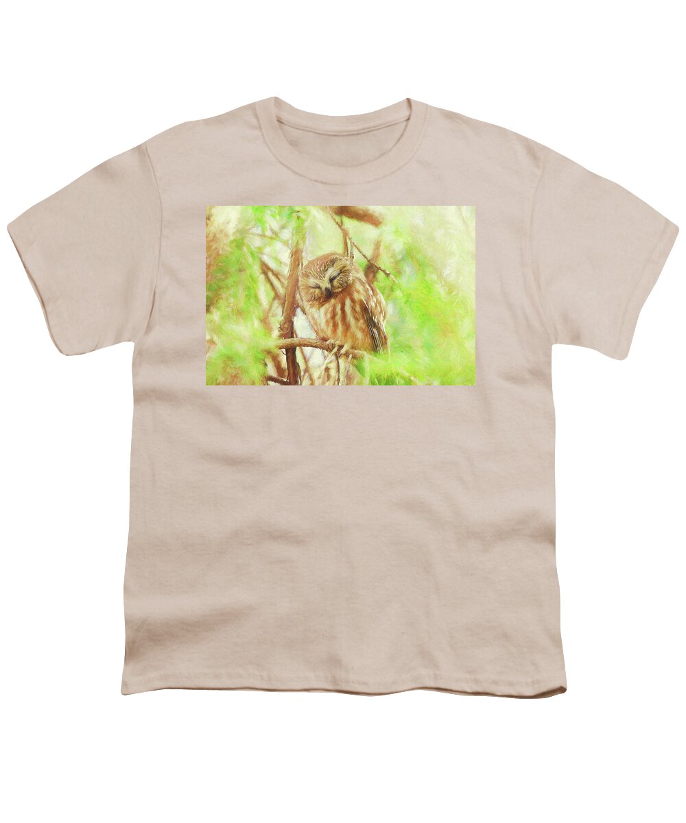 Spring Youth T-Shirt featuring the photograph Night Owl Painterly Version 1 by Carrie Ann Grippo-Pike