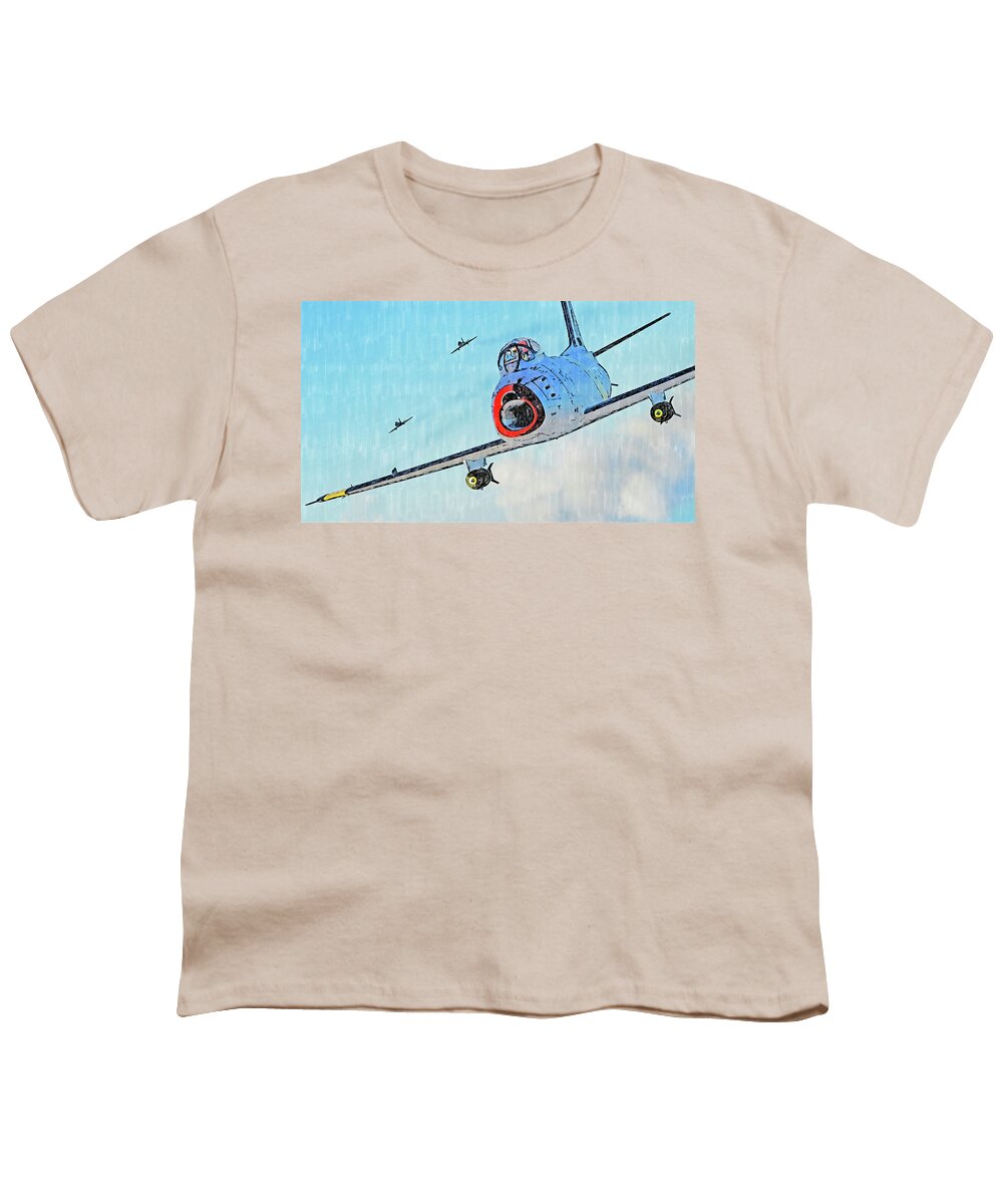 F86 Youth T-Shirt featuring the painting North American F-86 Sabre - 05 by AM FineArtPrints