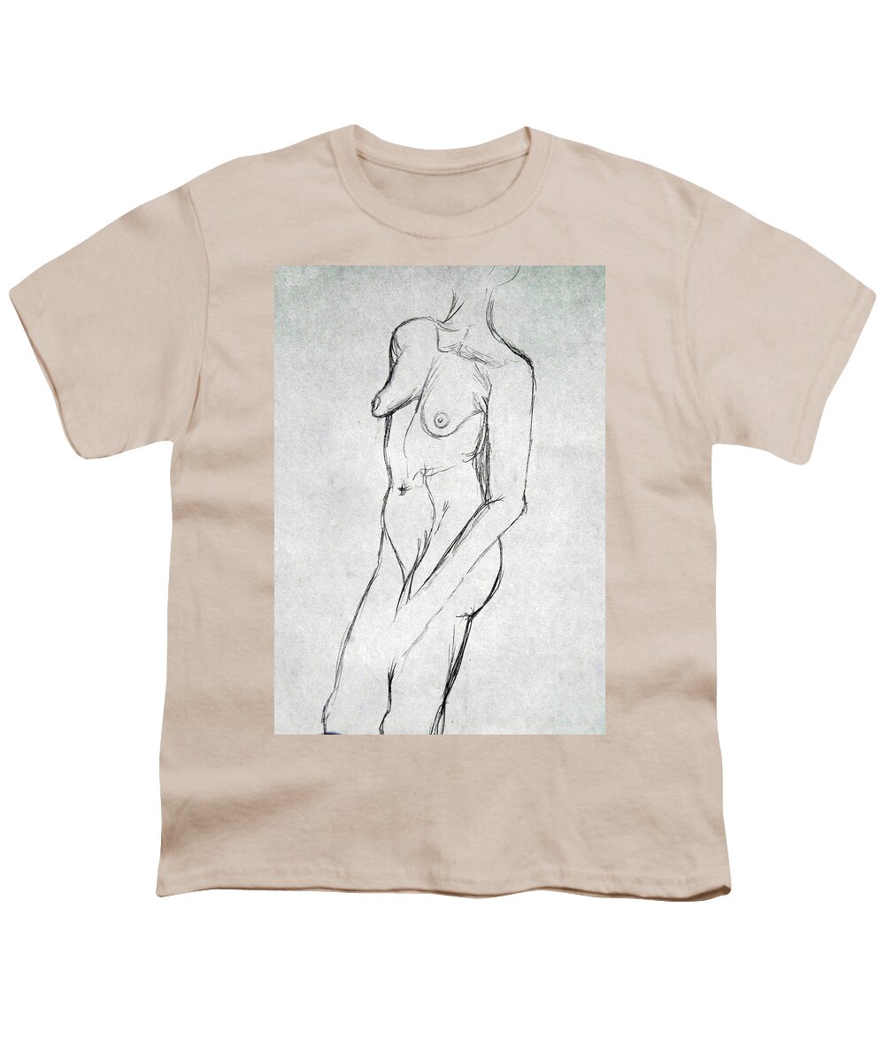 Nude Youth T-Shirt featuring the drawing Nude Gestural by Angela Murray