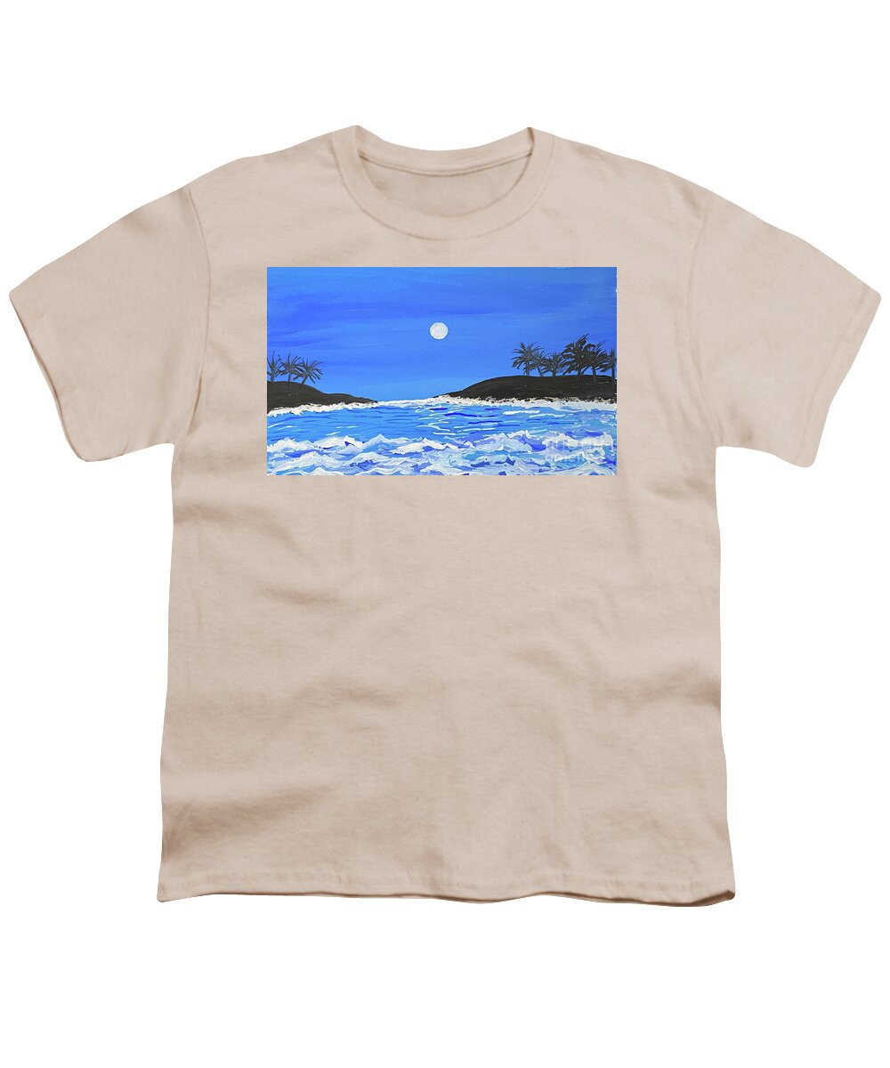 Waves Youth T-Shirt featuring the painting Ocean Waves in Gouache by Lisa Neuman