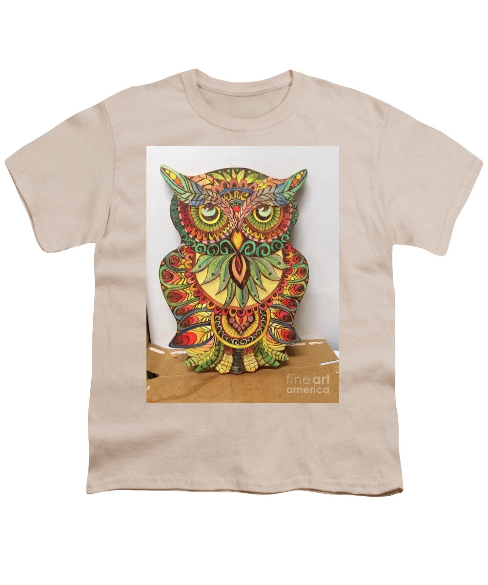 Owl Youth T-Shirt featuring the pyrography Owl by Denise Tomasura