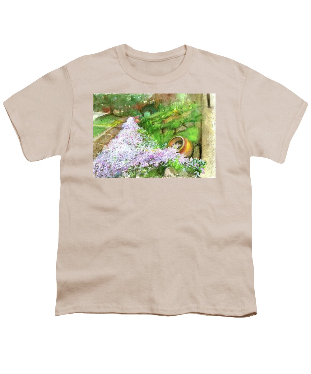 Garden Wall Youth T-Shirt featuring the painting Phlox on garden wall by Rebecca Matthews