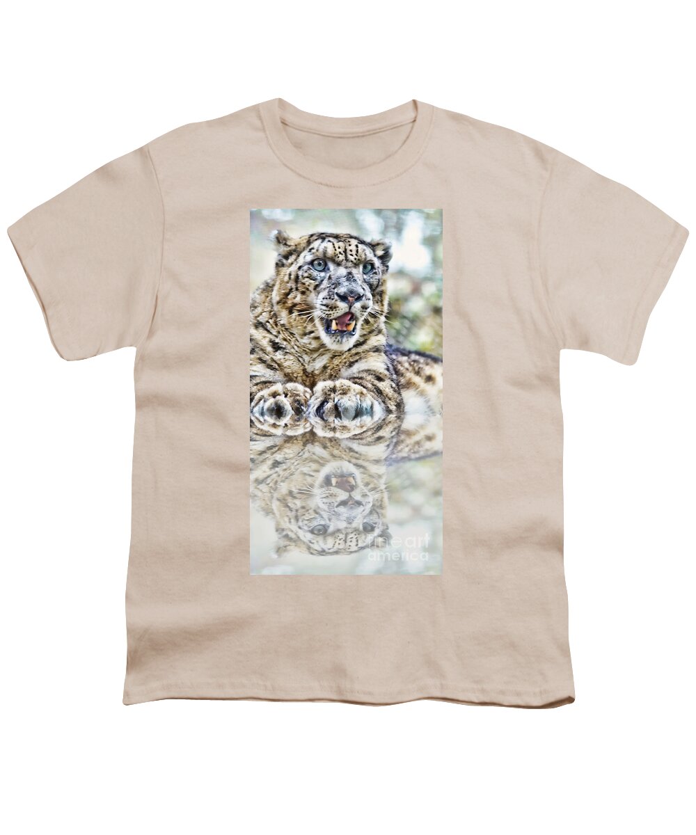Snow Leopard Youth T-Shirt featuring the photograph Portrait of a Snow Leopard with a Reflection by Jim Fitzpatrick