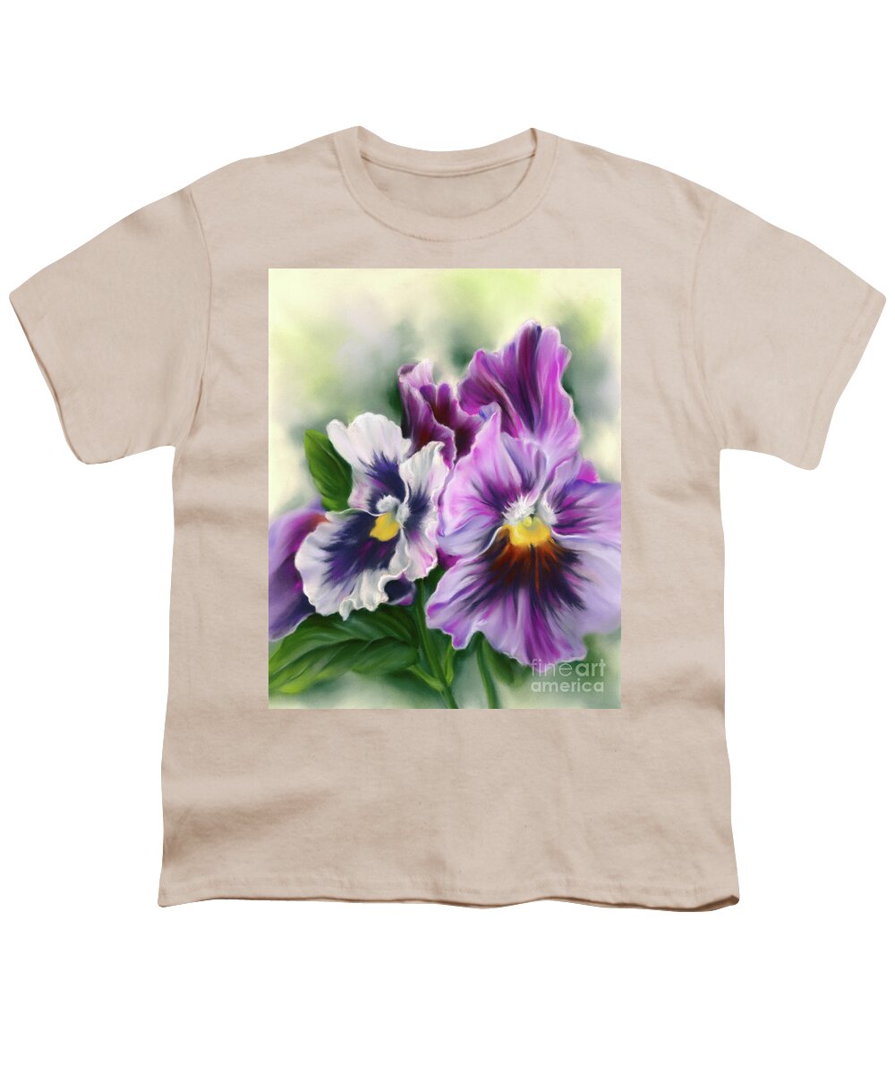 Botanical Youth T-Shirt featuring the painting Pretty Pansy Flowers and Leaves by MM Anderson