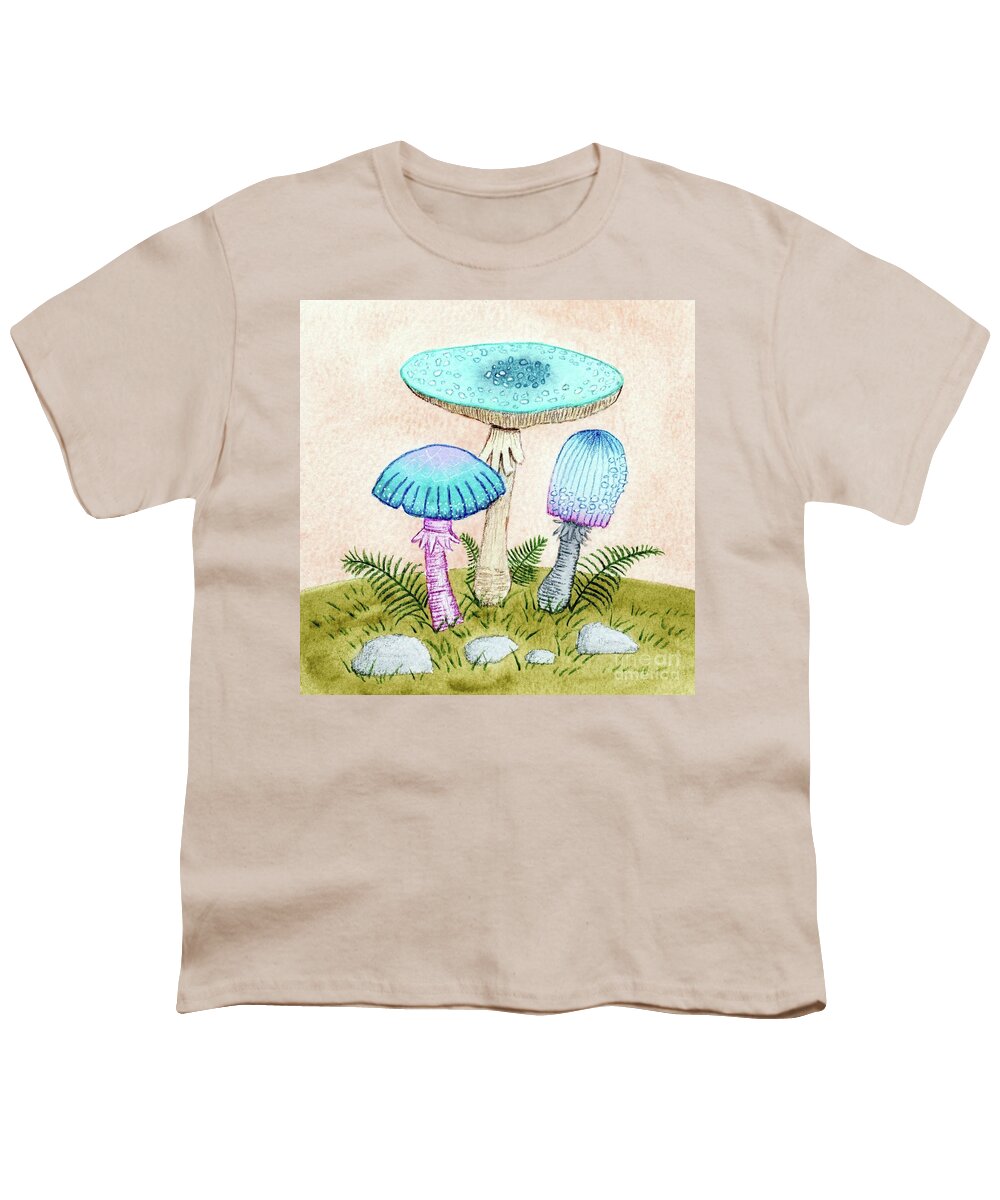 Retro Mushrooms Youth T-Shirt featuring the painting Retro Mushrooms 2 by Donna Mibus