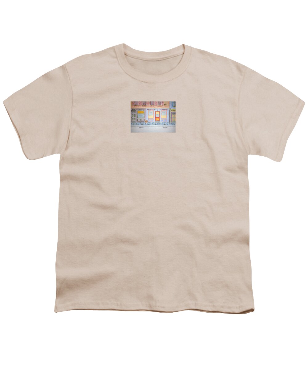 Watercolor Youth T-Shirt featuring the painting Rue Jolie by John Klobucher